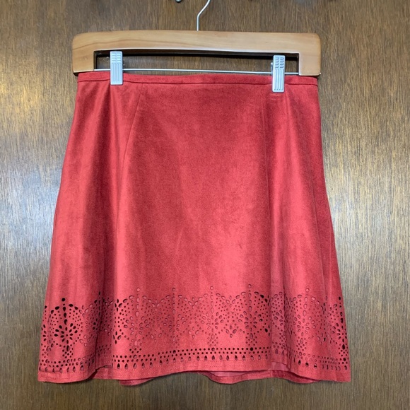 Express Dresses & Skirts - Rust Express Mini Skirt - Vegan Suede with Cutout Details, Lined - Boho